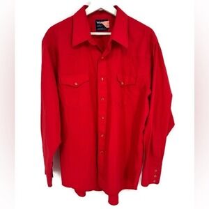 Vintage Wrangler Cowboy Cut Red Snap Button Western Shirt Made in USA 17.5 35
